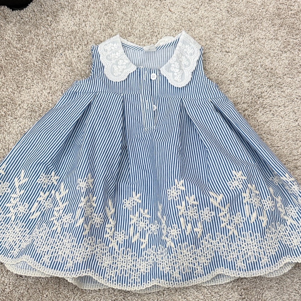 Blue & White Striped Lace-Trim Dress